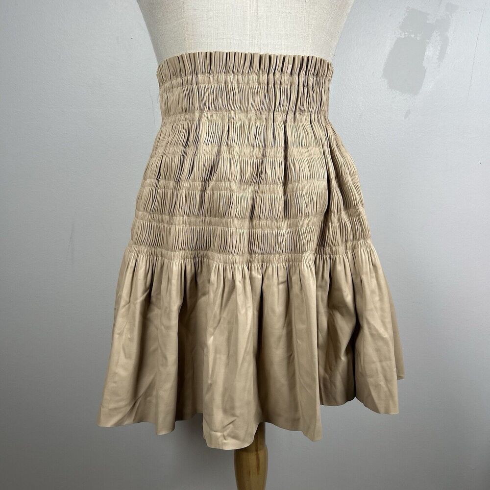 NWT DOLCE Cabo Faux Leather Pleated Skirt Ruching Detail Beige Women's Size XS - Picture 2 of 9